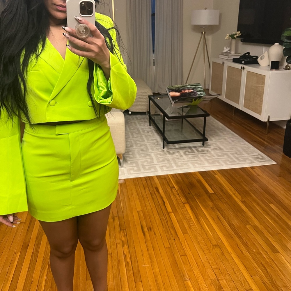 Brand new neon green MESHKI skirt set
